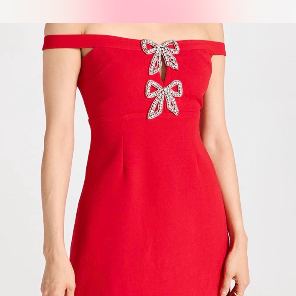 Elegant Red Off-Shoulder Dress with Bow Accents